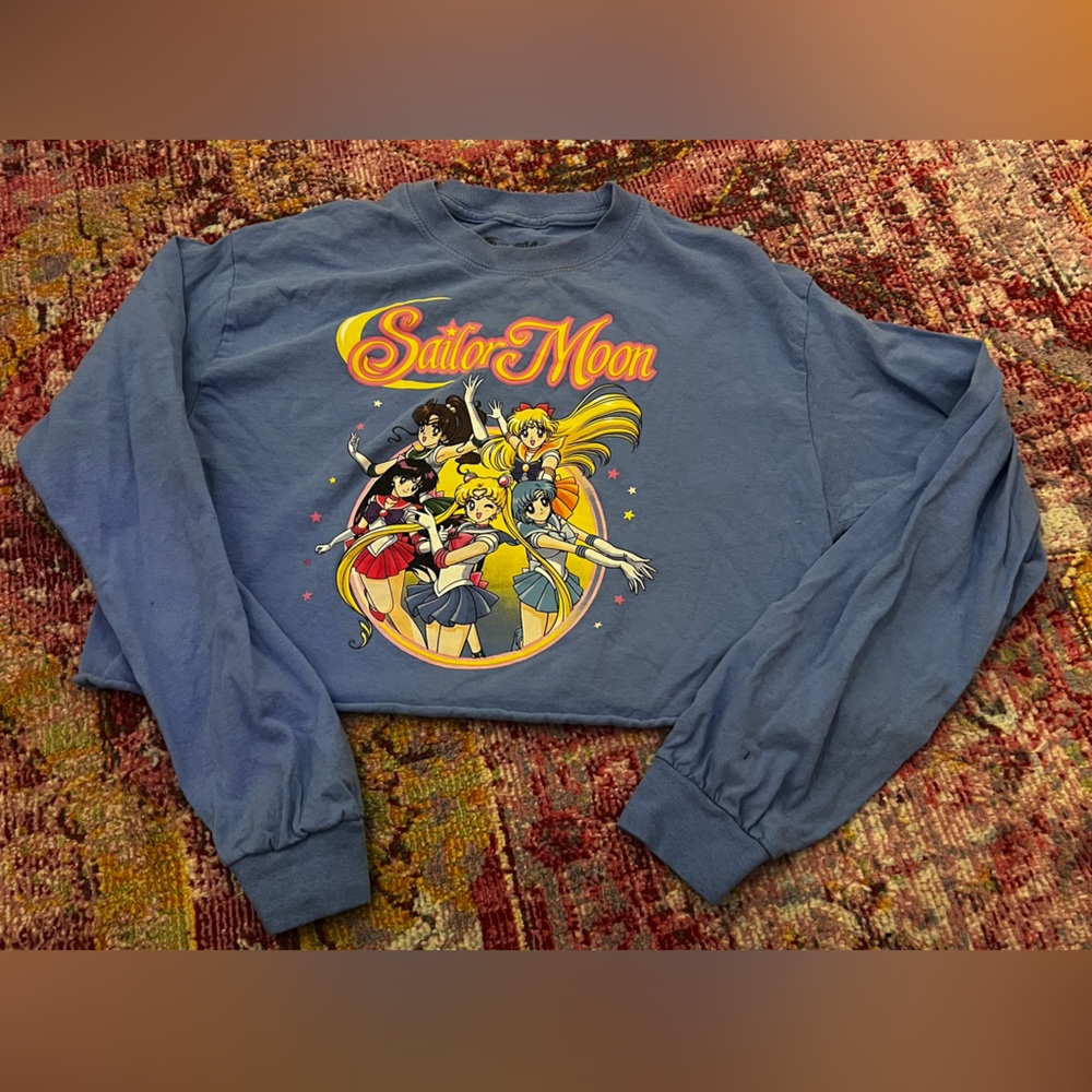 Vintage top - blue long sleeve crop shirt - Sailor moon